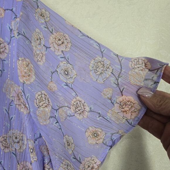 LC Lauren Conrad Flutter Sleeve Faux Wrap Bodice Dress 1X Purple Green Floral - Picture 8 of 16